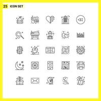 25 användare gränssnitt linje packa av modern tecken och symboler av cirkel kontor kärlek byggnad stad redigerbar vektor design element