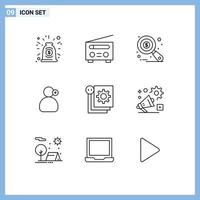 Stock Vector Icon Pack mit 9 Zeilenzeichen und Symbolen für die Entwicklung von editierbaren Vektordesign-Elementen für den Arbeiter der medizinischen Forschung