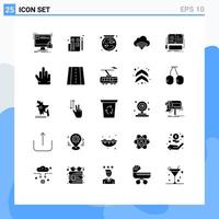 editierbares Vektorlinienpaket mit 25 einfachen soliden Glyphen von E-Book-Signal-Web-WLAN-Cloud-editierbaren Vektordesign-Elementen vektor