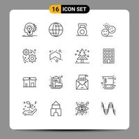 uppsättning av 16 modern ui ikoner symboler tecken för utveckling emoji hantel smiley ansikten par redigerbar vektor design element