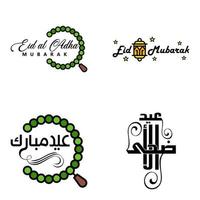 eid mubarak handschriftliche beschriftungsvektorpackung mit 4 kalligrafien mit sternen isoliert auf weißem hintergrund für ihr design vektor