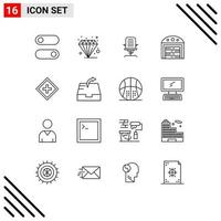Umrisspaket mit 16 universellen Symbolen für bearbeitbare Vektordesign-Elemente für Kundenkonstruktionssessel Stadtmöbel vektor