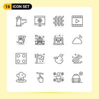 16 thematische Vektorumrisse und editierbare Symbole von Videoplayer Multimedia Herbst Media Player Hirse editierbare Vektordesign-Elemente vektor