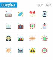 neuartiges coronavirus 2019ncov 16 flaches farbsymbolpaket überwachung notfallmedikamente mobile app medizinische virale coronavirus 2019nov krankheitsvektordesignelemente vektor