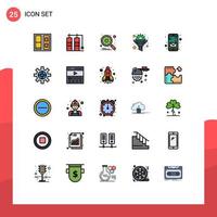 satz von 25 vektorgefüllten linienflachfarben auf raster für mobile app-suchoptimierungstrichter editierbare vektordesignelemente vektor