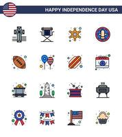 Lycklig oberoende dag 4:e juli uppsättning av 16 platt fylld rader amerikan pictograph av rugby Örn män firande amerikan redigerbar USA dag vektor design element