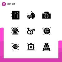 universell ikon symboler grupp av 9 modern fast glyfer av energi kvinna Centrum manlig stift redigerbar vektor design element