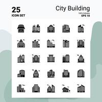 25 City Building Icon Set 100 bearbeitbare eps 10 Dateien Business Logo Konzept Ideen solides Glyphen-Icon-Design vektor