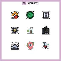9 kreativ ikoner modern tecken och symboler av byggnad Graf vägg Kolla på dollar analys redigerbar vektor design element