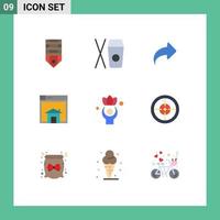 Stock Vector Icon Pack mit 9 Zeilenzeichen und Symbolen für das Website-Layout Pfeil Web Home editierbare Vektordesign-Elemente