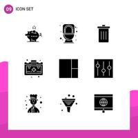 Packung mit 9 modernen Solid-Glyphen-Zeichen und Symbolen für Web-Printmedien wie Grid-Gesundheits-Toilettenbeutel-Müll editierbare Vektordesign-Elemente vektor