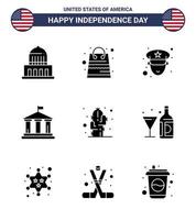 9 USA fast glyf tecken oberoende dag firande symboler av växt kaktus man USA flagga redigerbar USA dag vektor design element