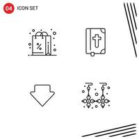 Packung mit 4 modernen Filledline-Flachfarbzeichen und -symbolen für Web-Printmedien wie Rabatt, Down-Shopping, Ostertropfen, editierbare Vektordesign-Elemente vektor