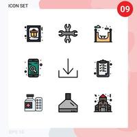 9 tematiska vektor fylld linje platt färger och redigerbar symboler av papper pil stad Sök mobil redigerbar vektor design element