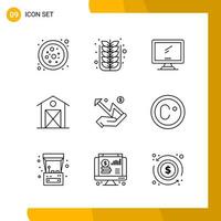 9 Icon Set Line Style Icon Pack Umrisssymbole isoliert auf weißem Hintergrund für responsives Website-Design vektor