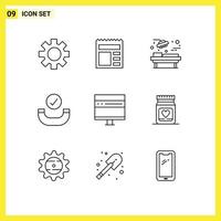 Stock Vector Icon Pack mit 9 Zeilenzeichen und Symbolen für die Entwicklung von editierbaren Vektordesign-Elementen für Browser-Krankenhaus-Handset-Anrufe