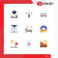 9 thematische Vektor-Flachfarben und editierbare Symbole für bearbeitbare Vektordesign-Elemente für die Lieferung von Sonnenliegen-Produkten