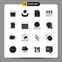 16 schwarze Icon-Pack-Glyphen-Symbole Zeichen für ansprechende Designs auf weißem Hintergrund 16 Icons gesetzt vektor