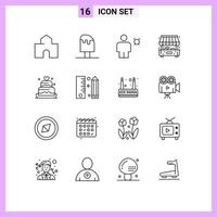 Stock Vector Icon Pack mit 16 Zeilen Zeichen und Symbolen für Shop City Food Timer Body editierbare Vektordesign-Elemente
