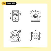 4 kreativ ikoner för modern hemsida design och mottaglig mobil appar 4 översikt symboler tecken på vit bakgrund 4 ikon packa vektor