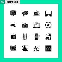 16 universell fast glyf tecken symboler av simning TV syn hd underhållning redigerbar vektor design element