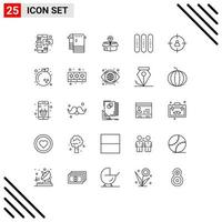 25 Benutzeroberflächen-Linienpaket mit modernen Zeichen und Symbolen für bearbeitbare Vektordesign-Elemente der Laibfallbox-Ereignisbirne vektor