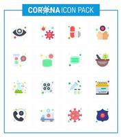 Coronavirus-Bewusstseinssymbol 16 flache Farbsymbole Symbol enthalten fuild Bakterienpillen infizieren Krankheit virales Coronavirus 2019nov Krankheitsvektor-Designelemente vektor