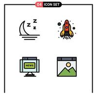 moderner Satz von 4 gefüllten flachen Farben Piktogramm der nebligen Zeitschrift Nachtraum App editierbare Vektordesign-Elemente vektor