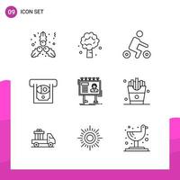 Outline Icon Set Packung mit 9 Zeilensymbolen isoliert auf weißem Hintergrund für reaktionsfähiges Website-Design, Druck- und mobile Anwendungen vektor