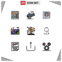 Stock Vector Icon Pack mit 9 Zeilen Zeichen und Symbolen für Wegweiser Road Phone Present Box editierbare Vektordesign-Elemente