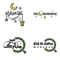 4 moderne eid fitr grüße in arabischer kalligrafie dekorativer text für grußkarte und wünsche das glückliche eid zu diesem religiösen anlass vektor