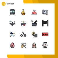 mobil gränssnitt platt Färg fylld linje uppsättning av 16 piktogram av plan lagring hotell server data redigerbar kreativ vektor design element