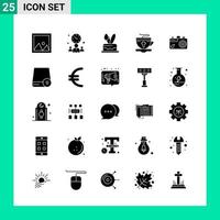 Packung mit 25 Solid-Style-Icon-Sets Glyph-Symbole für den Druck kreativer Zeichen isoliert auf weißem Hintergrund 25 Icon-Set vektor