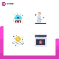 moderner Satz von 4 flachen Symbolen Piktogramm des Cloud-Gebets-Datenverkehrsmannes bearbeitbare Vektordesign-Elemente entfernen vektor