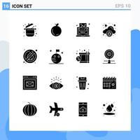 Satz von 16 Vektor-Solid-Glyphen im Raster für keine Malware-Diagramm-Virenwolke editierbare Vektordesign-Elemente vektor