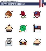 Stock Vector Icon Pack von American Day 9 Zeilenzeichen und Symbolen für Staaten American Protection Thanksgiving Muffin editierbare Usa Day Vektordesign-Elemente