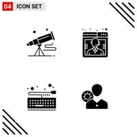 Pixel perfektes Set aus 4 soliden Symbolen Glyphen-Icon-Set für die Gestaltung von Websites und die Schnittstelle für mobile Anwendungen vektor