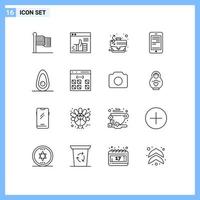 uppsättning av 16 modern ui ikoner symboler tecken för avokado cell webb utbildning fall redigerbar vektor design element