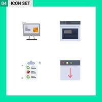 Gruppe von 4 modernen flachen Symbolen, die für den Einkauf von editierbaren Vektordesign-Elementen für Computer-Checklisten-LCD-Seiten festgelegt werden vektor