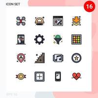 mobil gränssnitt platt Färg fylld linje uppsättning av 16 piktogram av navigering gps sida app ner redigerbar kreativ vektor design element