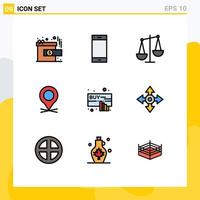9 thematische Vektor-Fülllinien-Flachfarben und editierbare Symbole von Kaufzeiger-Smartphone-Kartenwaage editierbare Vektordesign-Elemente vektor