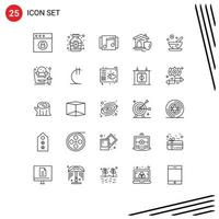 25 universelle Linienzeichen Symbole von Kräutergut-Medien realer Schild editierbare Vektordesign-Elemente vektor