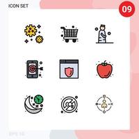 uppsättning av 9 modern ui ikoner symboler tecken för mat säkerhet muslim webb server mål redigerbar vektor design element