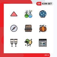 Filledline Flat Color Pack mit 9 universellen Symbolen der Herbsteier Globus Kochnavigation editierbare Vektordesign-Elemente vektor