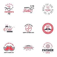 9 schwarze und rosa Reihe von Vektor Happy Fathers Day Typografie Vintage Icons Schriftzug für Grußkarten Banner T-Shirt Design Vatertag editierbare Vektordesign-Elemente