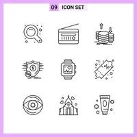 9 ikoner i linje stil översikt symboler på vit bakgrund kreativ vektor tecken för webb mobil och skriva ut