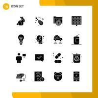 Stock Vector Icon Pack mit 16 Linienzeichen und Symbolen für leichte kreative Speicherbirne solarbearbeitbare Vektordesign-Elemente