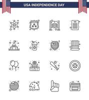 Stock Vector Icon Pack von American Day 16 Line Zeichen und Symbolen für Camping Demokratische Bar Unabhängigkeitserklärung Eingang editierbare Usa Day Vektor Design Elemente