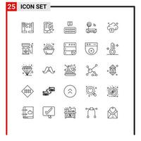 Aktienvektor-Icon-Pack mit 25 Zeilenzeichen und Symbolen für Technologie-Cloud-Tastatur-Technologie elektronisch bearbeitbare Vektordesign-Elemente vektor