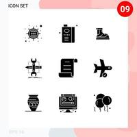 9 universelle solide Glyphen für Web- und mobile Anwendungen Skizzendesign Fruchtsaft-Build-Track bearbeitbare Vektordesign-Elemente vektor